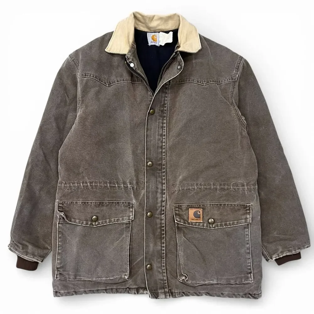 Vintage Carhartt Western Long Santa Fe Chore Coat Jacket Chestnut Mocha Brown M - Picture 1 of 16